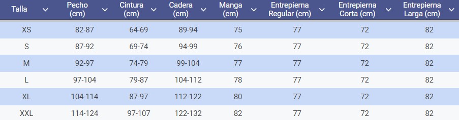 Guía de tallas chaqueta Marmot con Goretex